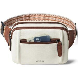 Beige faux leather fanny pack belt bag crossbody waist sling bag for women trave